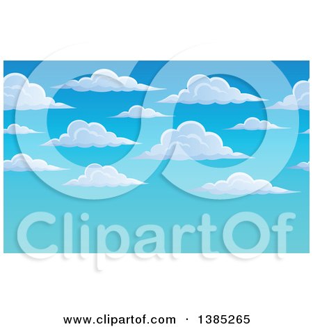 Clipart of a Puffy White Cloud and Blue Sky Background with Text Space - Royalty Free Vector Illustration by visekart