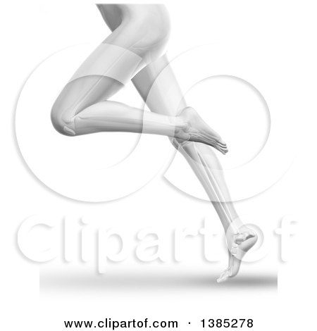 Clipart of a 3d Grayscale Anatomical Woman's Legs Running, with Visible Bones, on White - Royalty Free Illustration by KJ Pargeter
