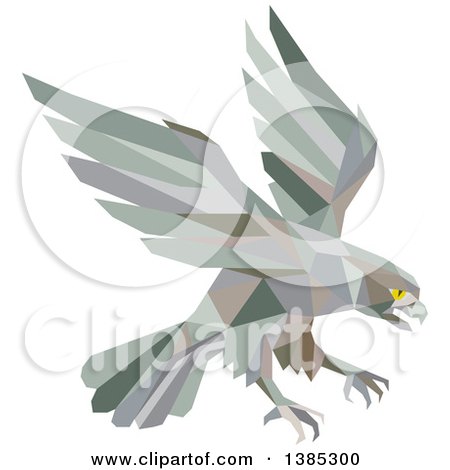 Clipart of a Retro Geometric Low Poly Peregrine Falcon Swooping for Prey - Royalty Free Vector Illustration by patrimonio