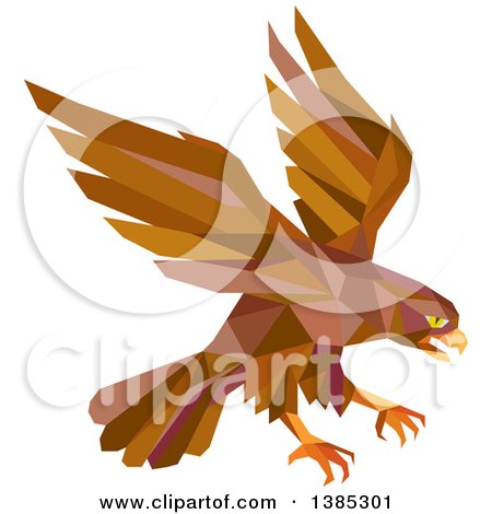 Clipart of a Retro Geometric Brown Low Poly Peregrine Falcon Swooping for Prey - Royalty Free Vector Illustration by patrimonio