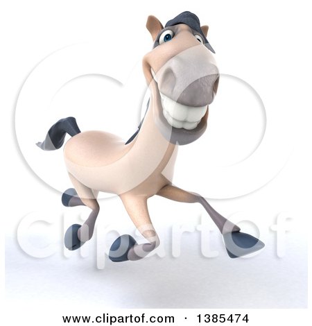 Clipart of a 3d Beige Horse Running, on a White Background - Royalty Free Illustration by Julos