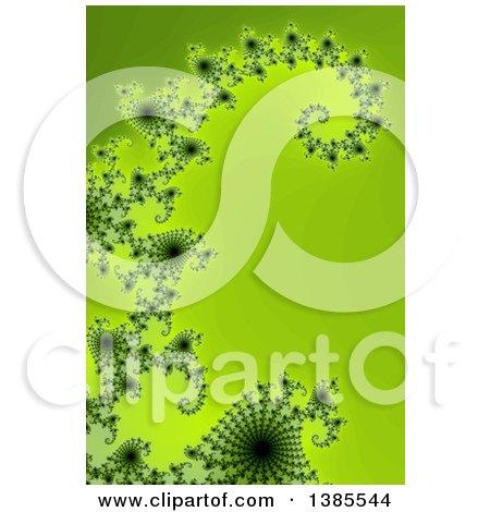 Clipart of a Glowing Green Fractal Spiral and Curl Background - Royalty Free Illustration by oboy