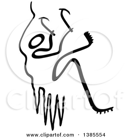 Clipart of a Black and White Stick Man Ice Climbing - Royalty Free Vector Illustration by Zooco