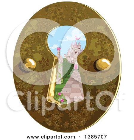 Clipart of a Castle Garden Through a Key Hole - Royalty Free Vector Illustration by Pushkin