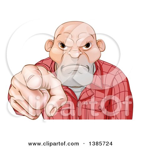 Clipart of a Tough and Angry White Male Skin Head Pointing Outwards - Royalty Free Vector Illustration by AtStockIllustration