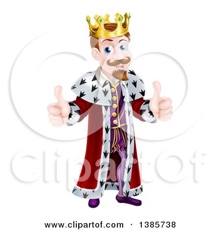 Clipart of a Happy Caucasian King Giving Two Thumbs up - Royalty Free Vector Illustration by AtStockIllustration