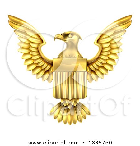 Clipart of a Golden Heraldic American Coat of Arms Eagle with a Shield - Royalty Free Vector Illustration by AtStockIllustration