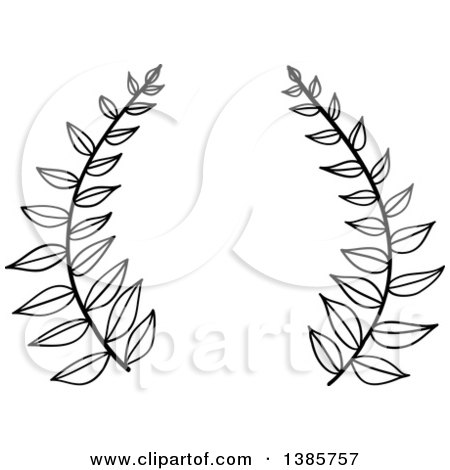 Clipart of a Black and White Laurel Wreath with Leaves - Royalty Free Vector Illustration by ColorMagic