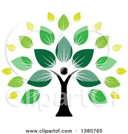 Clipart of a Black Silhouetted Person Forming the Trunk of a Tree with Green Leaves - Royalty Free Vector Illustration by ColorMagic