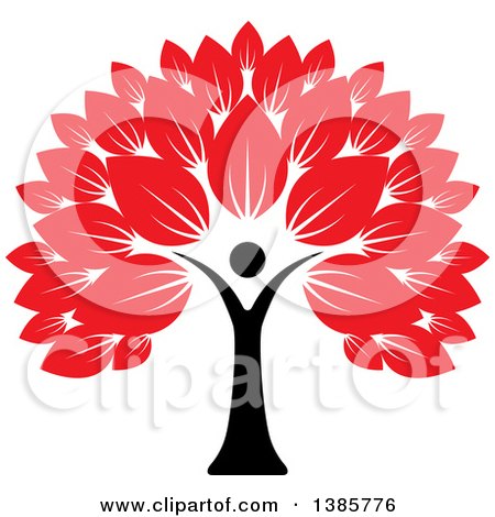 Clipart of a Black Silhouetted Person Forming the Trunk of a Tree with Red Leaves - Royalty Free Vector Illustration by ColorMagic