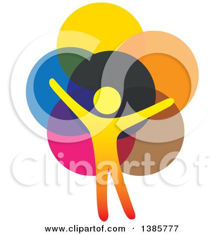Clipart of a Gradient Silhouetted Person Forming the Trunk of a Tree with Colorful Circle Leaves - Royalty Free Vector Illustration by ColorMagic