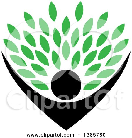 Clipart of a Black Silhouetted Person Holding up Green Leaves - Royalty Free Vector Illustration by ColorMagic