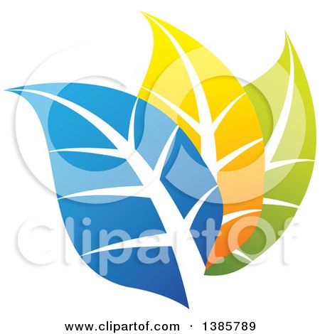 Clipart of Blue, Orange and Green Leaves - Royalty Free Vector Illustration by ColorMagic