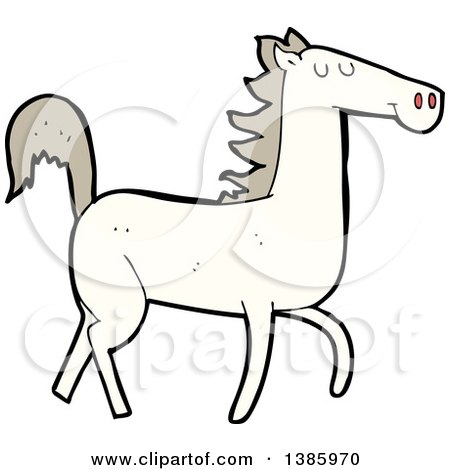 Clipart of a Cartoon White Horse - Royalty Free Vector Illustration by lineartestpilot