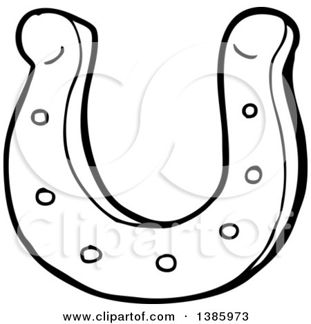 Clipart of a Cartoon Black and White Lineart Horseshoe - Royalty Free Vector Illustration by lineartestpilot