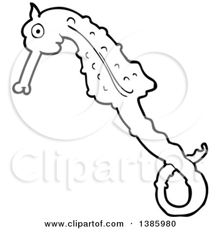 Clipart of a Black and White Lineart Seahorse - Royalty Free Vector Illustration by lineartestpilot