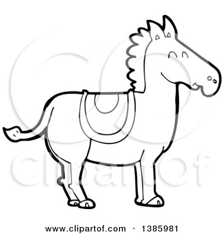 Clipart of a Cartoon Black and White Lineart Horse - Royalty Free Vector Illustration by lineartestpilot