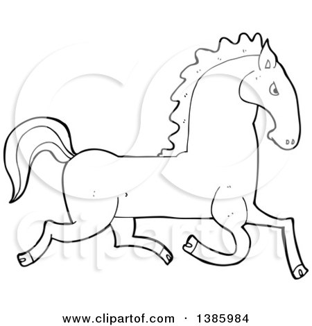 Clipart of a Cartoon Black and White Lineart Horse - Royalty Free Vector Illustration by lineartestpilot