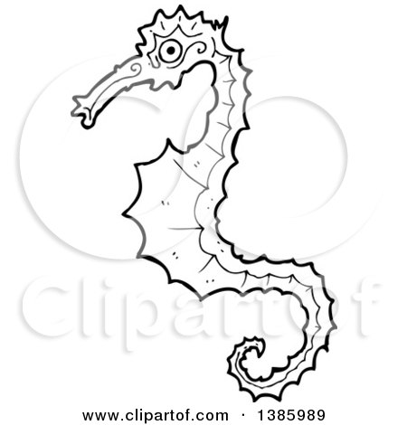 Clipart of a Black and White Lineart Seahorse - Royalty Free Vector Illustration by lineartestpilot