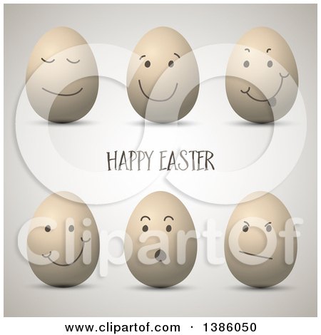 Clipart of a Happy Easter Greeting with Expressive 3d Eggs - Royalty Free Vector Illustration by KJ Pargeter