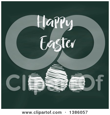 Clipart of a Happy Easter Greeting with Scribbled Eggs on a Chalk Board - Royalty Free Vector Illustration by KJ Pargeter