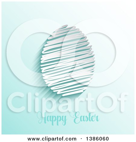 Clipart of a Happy Easter Greeting Under a Scribble Egg on Gradient Blue - Royalty Free Vector Illustration by KJ Pargeter