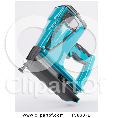 Clipart of a 3d Blue Nail Gun, on a Shaded Background - Royalty Free Illustration by KJ Pargeter