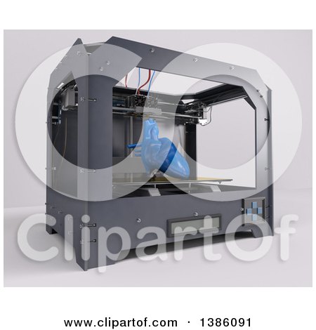 Clipart of a 3d Printer Creating a Human Heart, on a Shaded Background - Royalty Free Illustration by KJ Pargeter