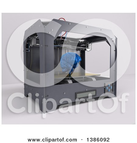 Clipart of a 3d Printer Creating a Human Brain, on a Shaded Background - Royalty Free Illustration by KJ Pargeter