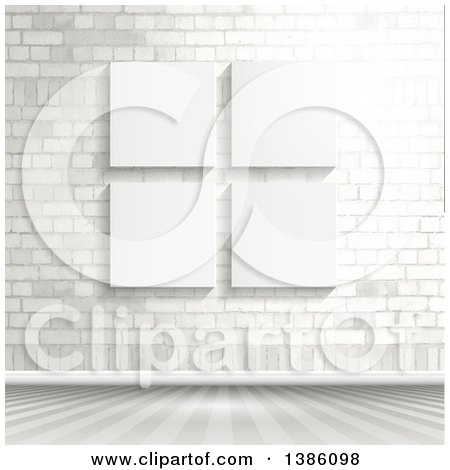 Clipart of a White Brick Wall with Blank Canvases - Royalty Free Vector Illustration by KJ Pargeter