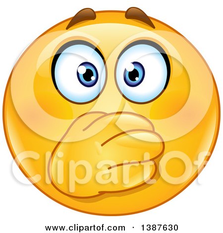 Clipart of a Cartoon Yellow Smiley Face Emoji Emoticon Covering His Mouth - Royalty Free Vector Illustration by yayayoyo