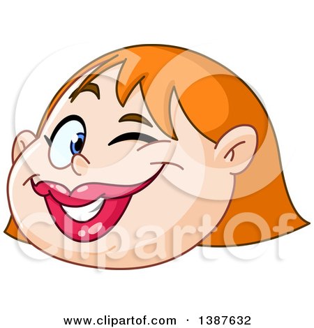 Clipart of a Cartoon Winking Red Haired White Woman's Face - Royalty Free Vector Illustration by yayayoyo