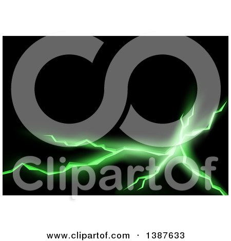 Clipart of a Background of Green Lightning or Cracks on Black - Royalty Free Vector Illustration by dero
