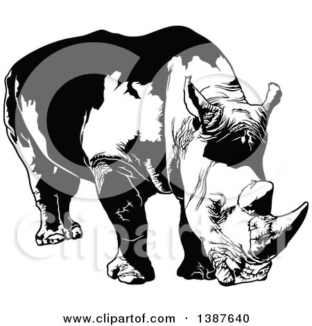 Clipart of a Black and White Rhino - Royalty Free Vector Illustration by dero