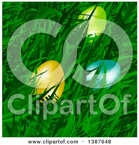 Clipart of 3d Easter Eggs in Spring Grass - Royalty Free Vector Illustration by elaineitalia