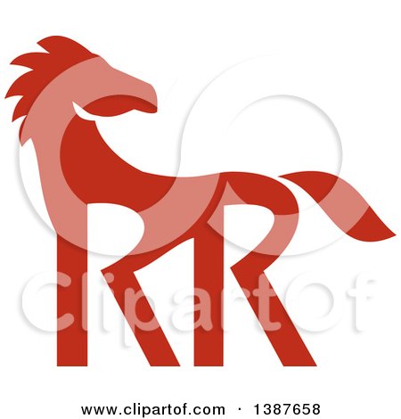 Clipart of a Retro Silhouetted Red Horse with Double RR Legs - Royalty Free Vector Illustration by patrimonio