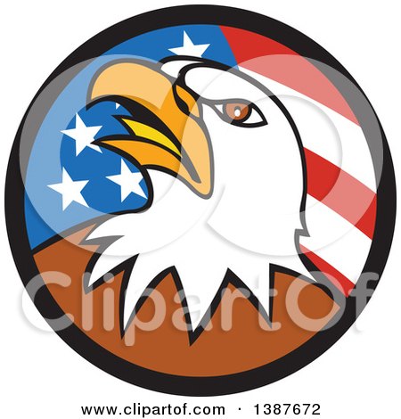Clipart of a Cartoon Bald Eagle Head in an American Flag Circle - Royalty Free Vector Illustration by patrimonio