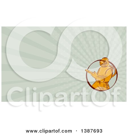Clipart of a Retro Orange Sandblaster Worker and Rays Background or Business Card Design - Royalty Free Illustration by patrimonio