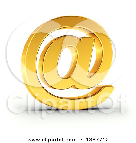Clipart of a 3d Golden Email Arobase at Symbol, on a Shaded White Background, with Clipping Path - Royalty Free Illustration by stockillustrations