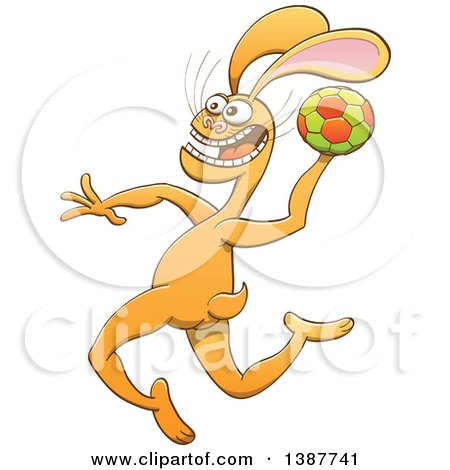 Clipart of a Sporty Rabbit Playing Handball - Royalty Free Vector Illustration by Zooco