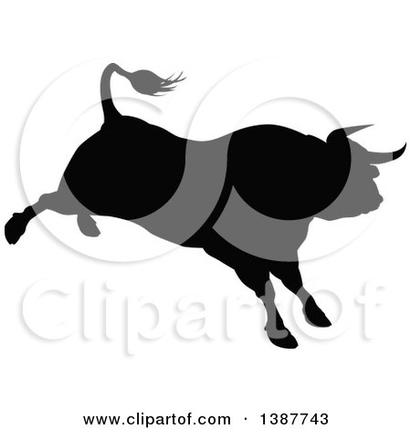 Clipart of a Silhouetted Black Bull Bucking - Royalty Free Vector Illustration by AtStockIllustration