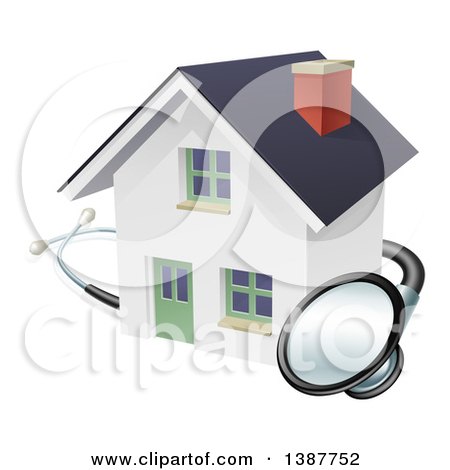 Clipart of a Stethoscope Around a White Home - Royalty Free Vector Illustration by AtStockIllustration