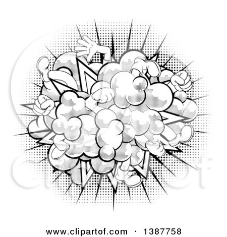 Clipart of a Comic Styled Fighting Cloud with Feet and Legs over Halftone - Royalty Free Vector Illustration by AtStockIllustration