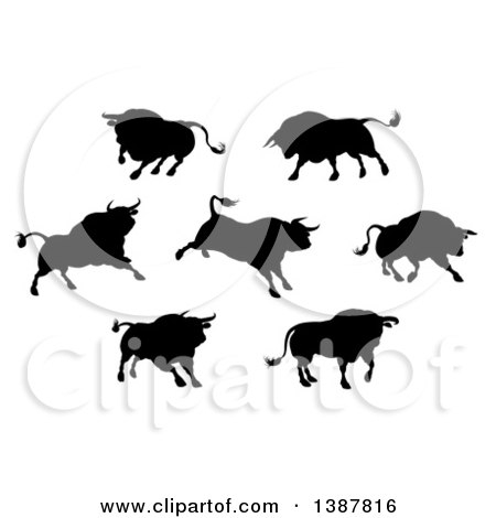 Clipart of Black Silhouetted Bulls - Royalty Free Vector Illustration by AtStockIllustration