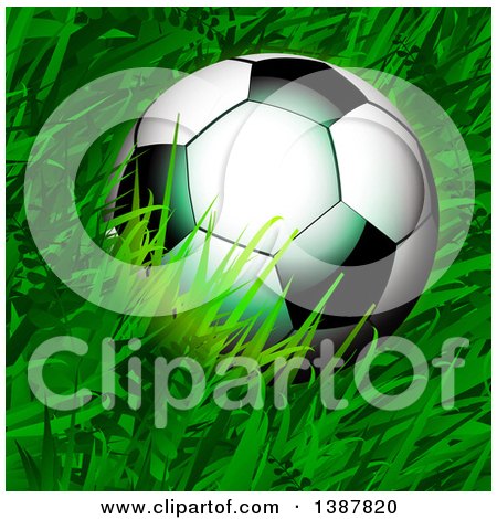 Clipart of a 3d Soccer Ball in Grass - Royalty Free Vector Illustration by elaineitalia