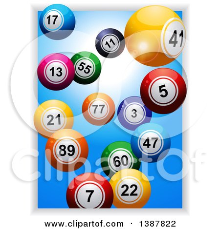 Clipart of 3d Colorful Bingo Balls over a Sunny Blue Sky, Emerging from a Panel - Royalty Free Vector Illustration by elaineitalia