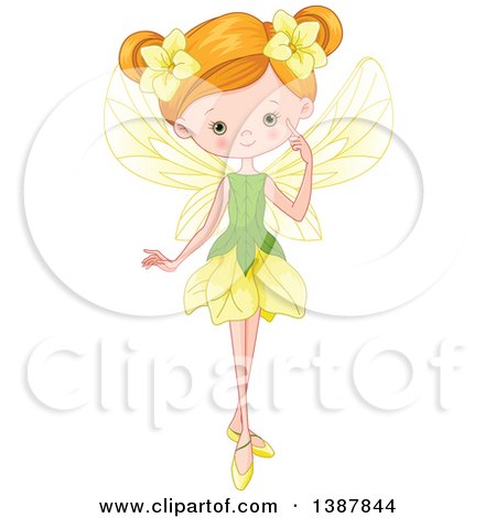 Clipart of a Green Eyed Strawberry Blond White Fairy Girl in a Flower Dress - Royalty Free Vector Illustration by Pushkin