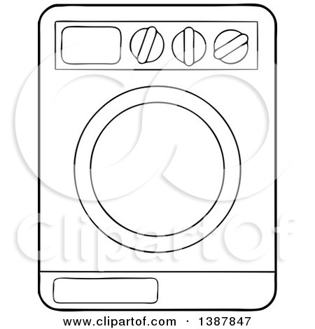 Clipart of a Cartoon Black and White Lineart Laundry Washing Machine - Royalty Free Vector Illustration by visekart