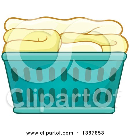 Clipart of a Cartoon Laundry Basket with Folded Items - Royalty Free Vector Illustration by visekart