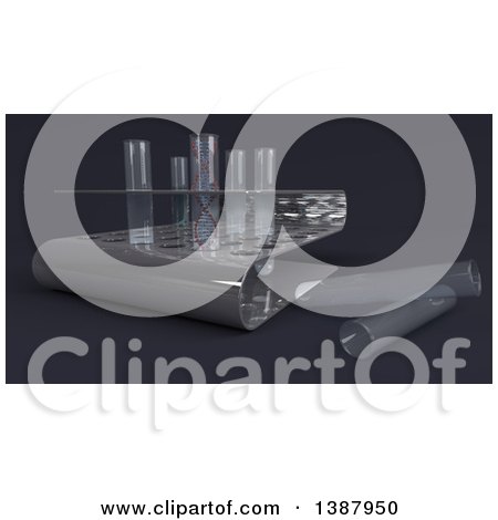 Clipart of a 3d Dna Strand in a Test Tube, on a Dark Background - Royalty Free Illustration by KJ Pargeter